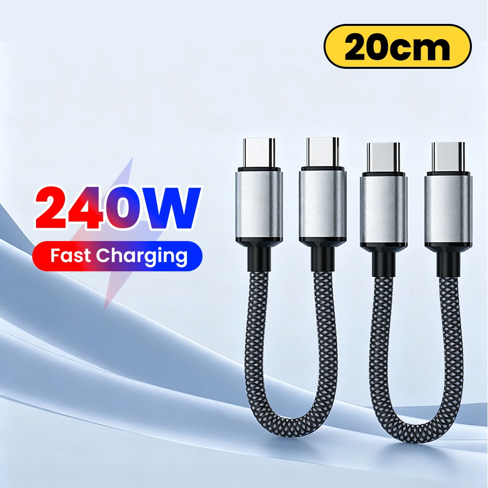 Cable de datos de carga rápida USB C a tipo C de 240W, Cable corto tipo C para iPhone 15, Huawei, Samsung, Banco de energía portátil, Cable USB tipo C