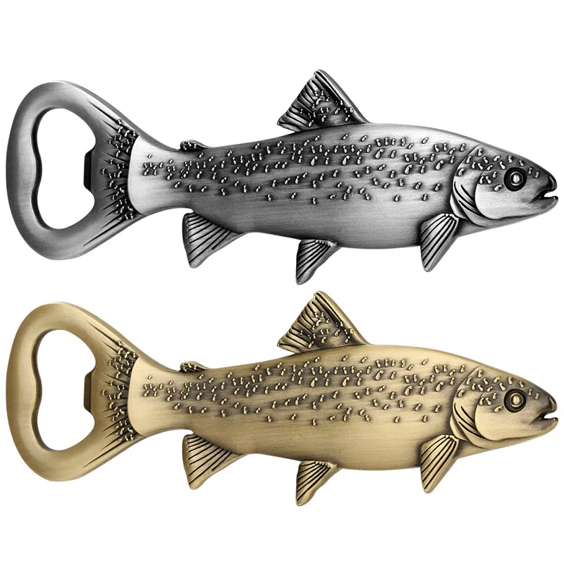 Unique Trout Design Metal Beer Openers Bottle Can Opener Corkscrew for Kitchen Club Party Wedding Barware Accessory Gift Bag