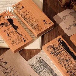 JIANWU Time Poetry Series Vintage English Text Poetry Collection Material Wooden Stamp Creative Student Supplies Stationery