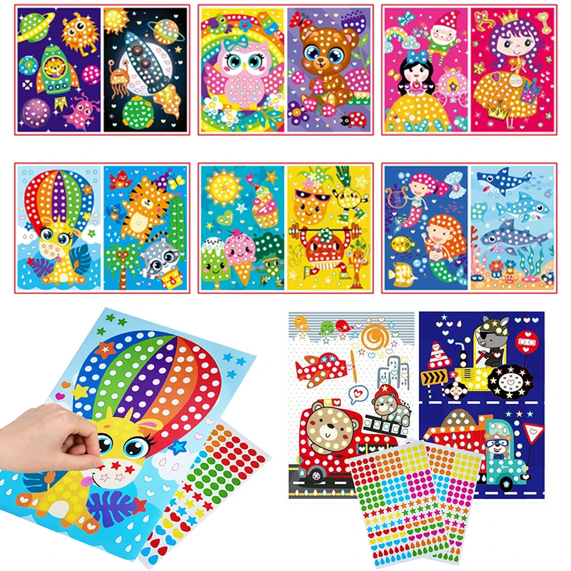 Color Dot Mosaic Puzzle Stickers Primary Montessori Education Shape Matching Sticker DIY Animal Princess Toys Kids Boy Girl Gift