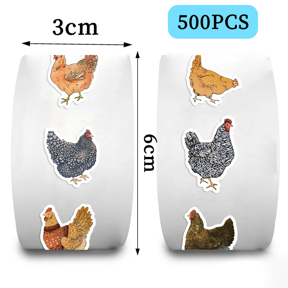 500PCS Chicken Hen Animals Roll Stickers for Water Bottles Laptop Refrigerator Luggage Computer Cartoon Funny Sticker