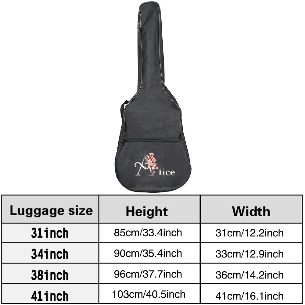 Personalized Customized Name Two-way Zipper Guitar Bag 36-41inch Waterproof Guitar Case Dustproof Comfortable Handle Nylon Pack