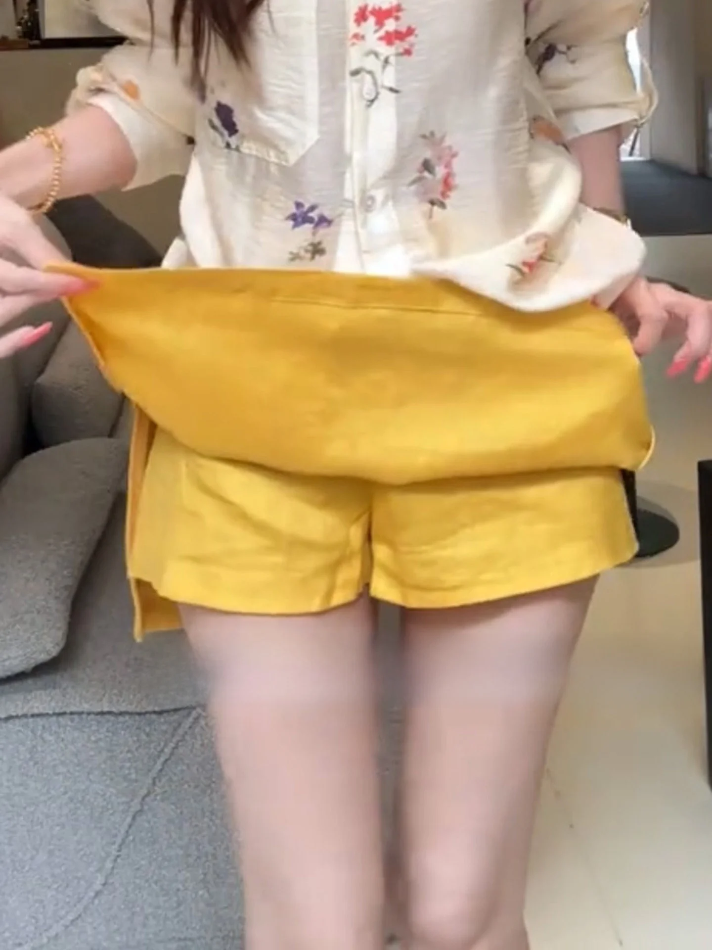 High Waist A-Line  Skirt Yellow Asymmetrical Zipper Design Loose Fit Slimming Women's Skirt Spring Autumn Fashion