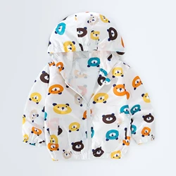 New Spring and Autumn Rush Suit Little Bear Cartoon Graffiti Hooded Hoodie Zipper Lightweight Casual Coat Jacket (0-4 Years Old)