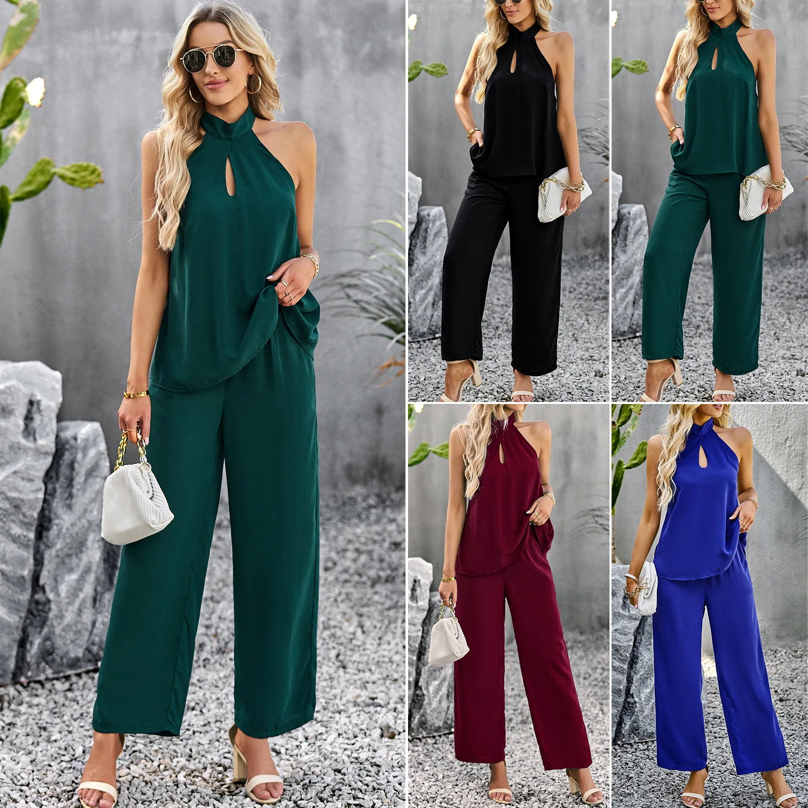 

Women's Sleeveless Top and Pants Set, Backless Outfits, Casual Summer Vests, Classy Clothing,2 Pcs