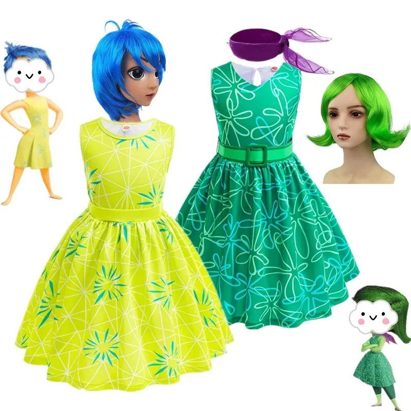 

Cartoon Movie Children's Inside Disgust Joy Out Costume Carnival Fancy Girls Halloween Cosplay Masquerade Elegant Party Dress