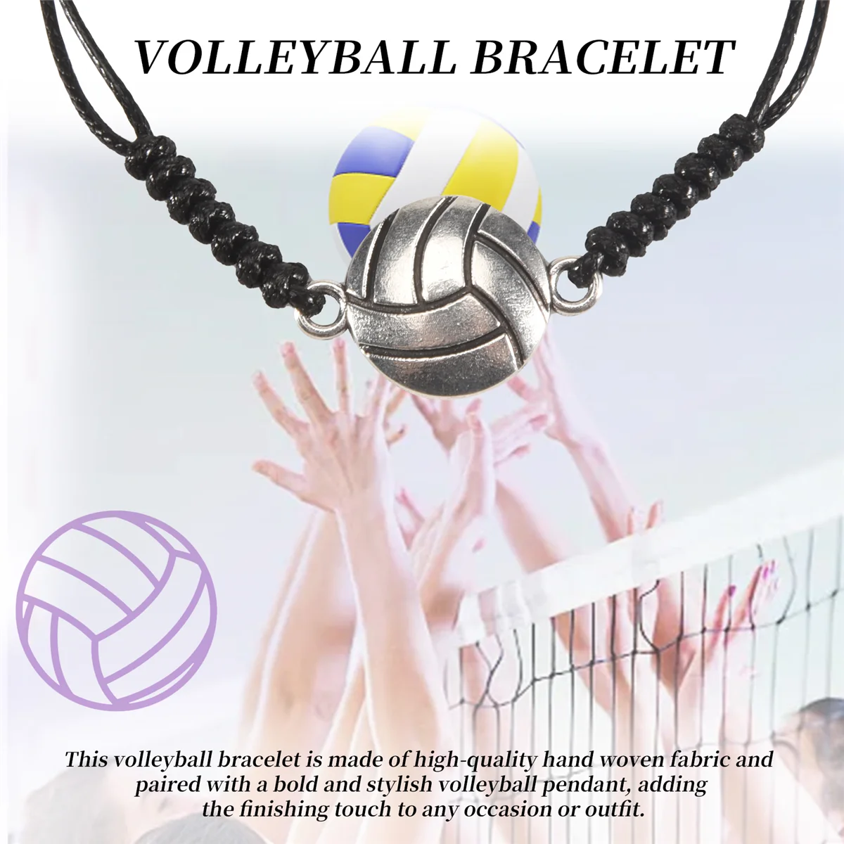 A06K 24 Buah Gelang Bola Voli, Gelang Pesona Bola Voli, Gelang Tali Kepang dengan Dekorasi Liontin Bola Voli