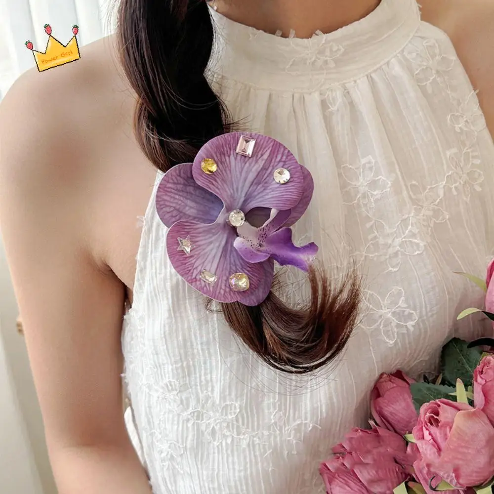 

Elegant Butterfly Orchid Orchid Flower Hairpin Crystal Sweet Bohemia Barrettes Hair Accessories Korean Style Duckbill Clip Beach