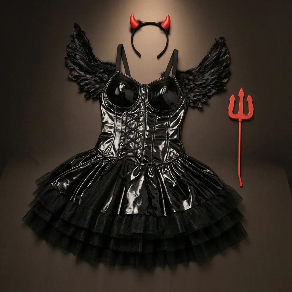 Lolita Skirt Set Leather Bodysuit Women Uniform Sexy Maid Costume Cosplay Halloween Party Outfit