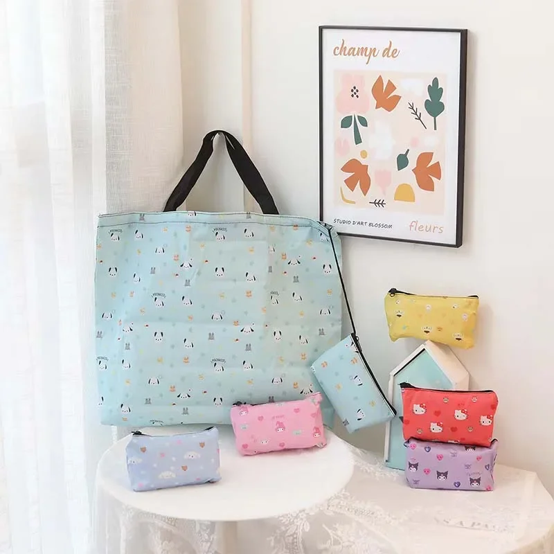 Miniso sanrio שלום קיטי המלודיה שלי kuromi pochacco אנימה הדפסה קיבולת גדולה שקית אחסון תיק לצאת למחזור