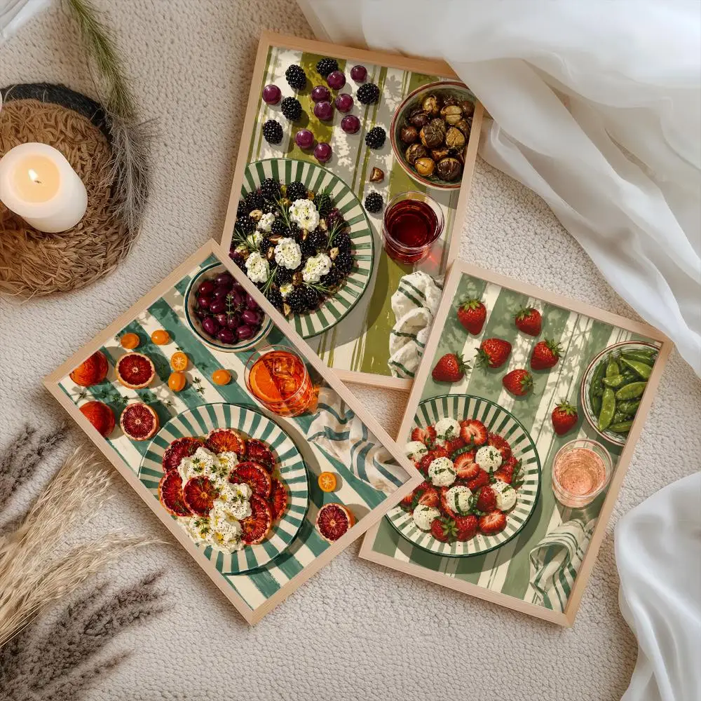 Mediterranean Tabletop Feast Poster Stickers Painting Self-Adhesive HD Art for Bedroom Living Room Home Decor Wall Decals Gift