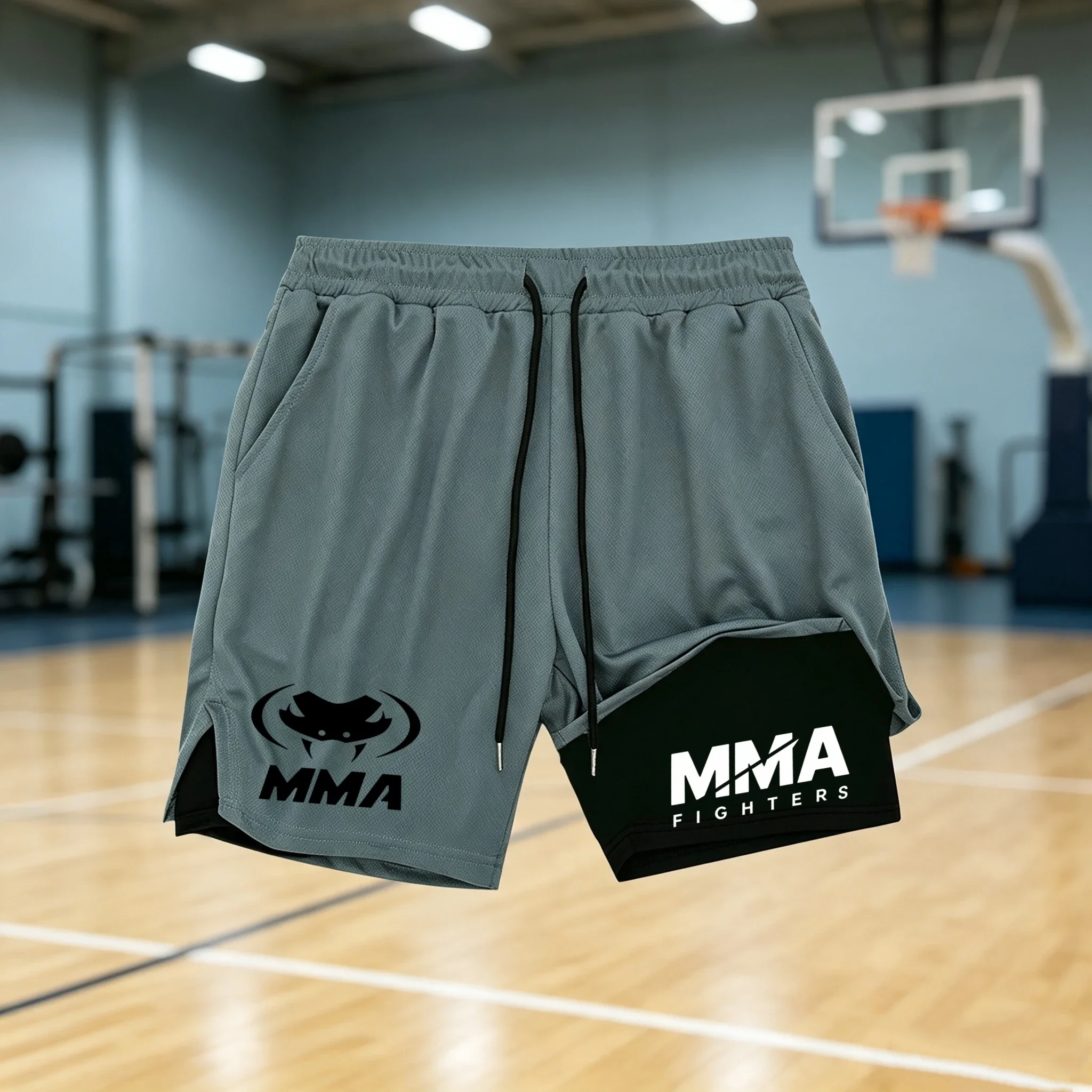 2 in 1 MMA Fighter Shorts Men's Quick Dry Compression Liner Boxing Muay Thai Training Gym Running Athletic Shorts wx290