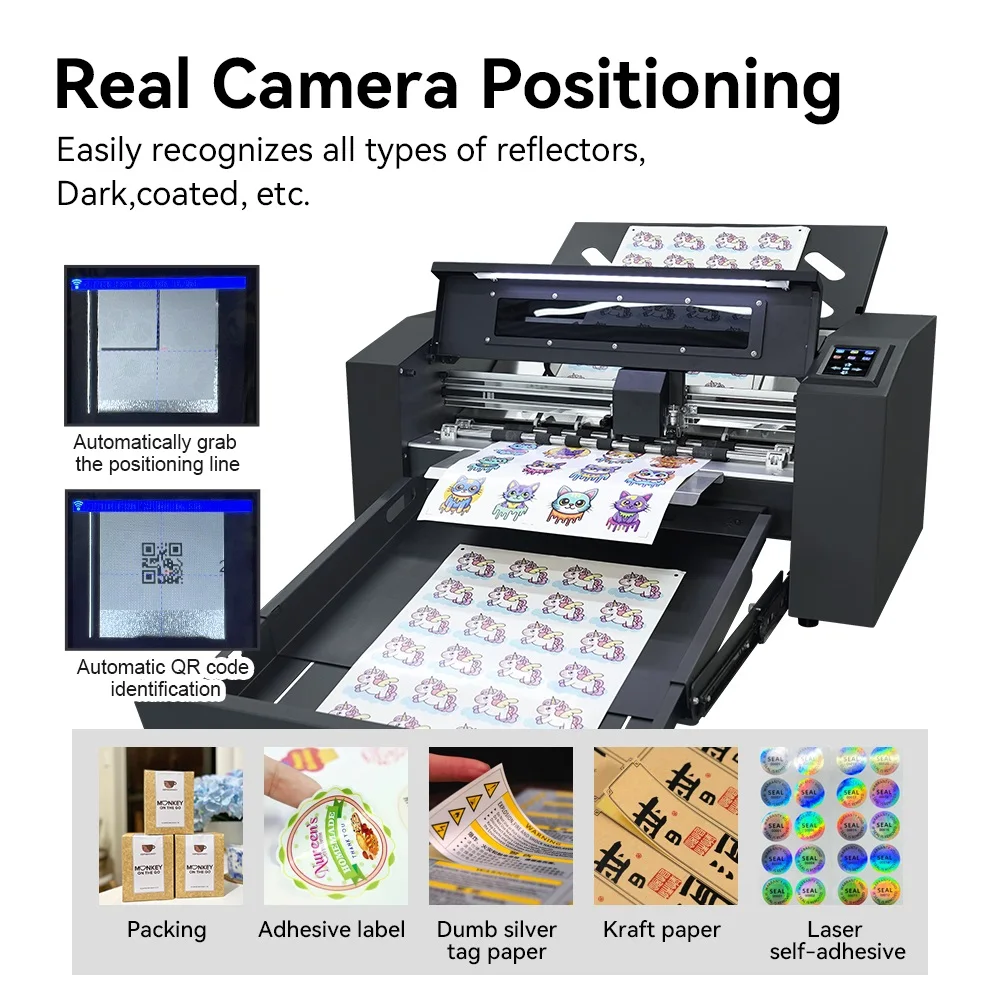 Auto Feeding High Speed Dual Heads A3 Label Cutting And Creasing Cutting Machine With Automatic Feeder CCD Camera Position