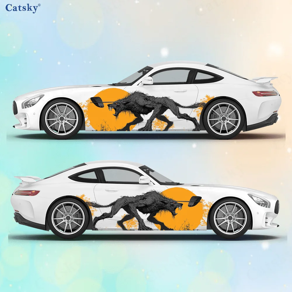 Werewolf sticker for cars and trucks under an orange sunset, durable, fade-resistant, easy to install and remove - Enhance your