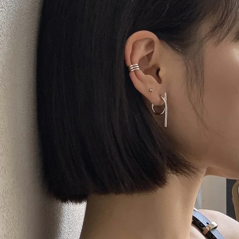 

925 Sterling Silver Geometric Lines Stud Earrings For Women Korean Simple Earring Wedding Party Jewelry Gift Female Pendientes