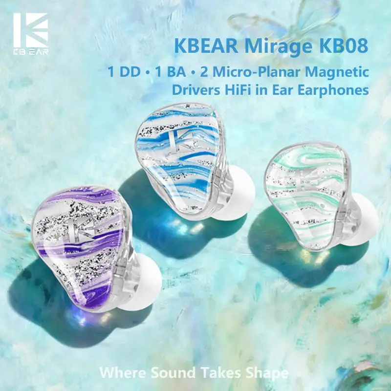 KBEAR Mirage KB08 Hybrid Drive In Ear Earphones 1DD + 1BA + 2 Micro-Planar HiFi Headphones E-sports Gaming Headset Wired Earbuds