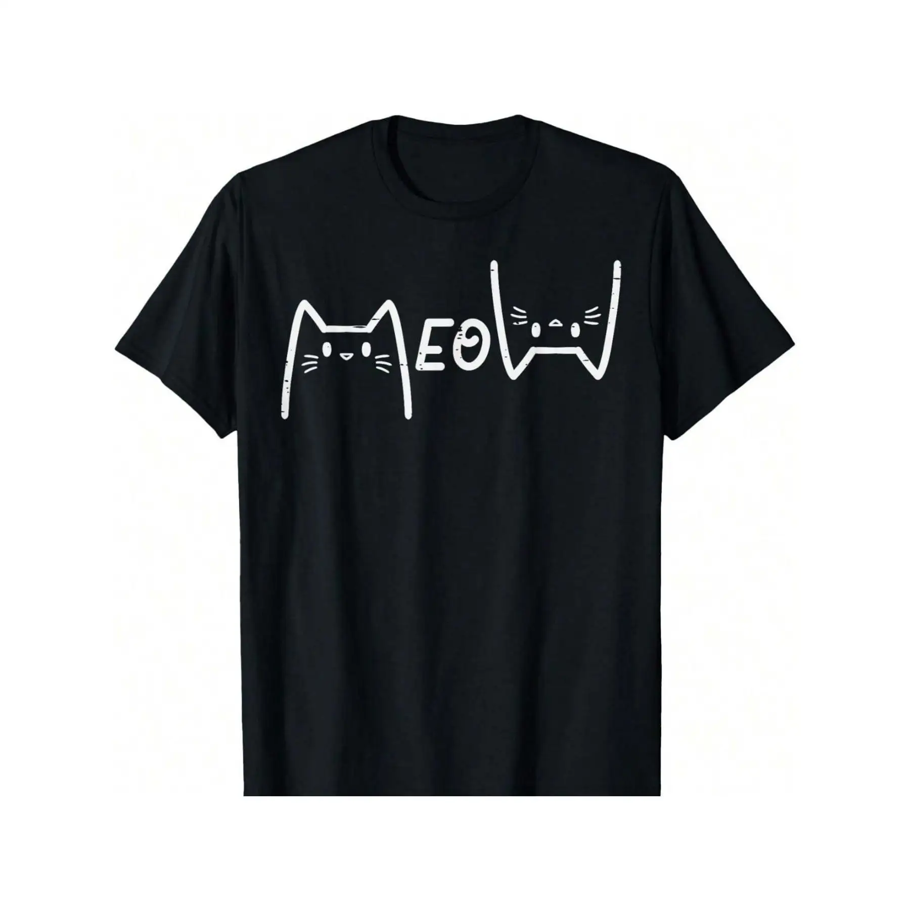 

Cute Cat Meow T-Shirt for Women – Fun Cat Face Graphic Tee, Casual Black Shirt for Cat Lovers