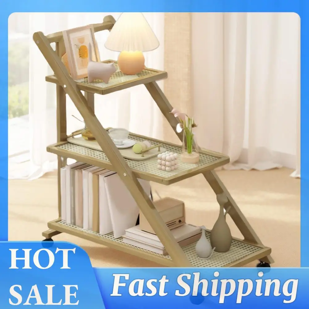 Sofa End Table with Rolling Casters Mobile Side Table with 3-Tier Storage Shelves Side Table with Wheels for Living Room Bedroom