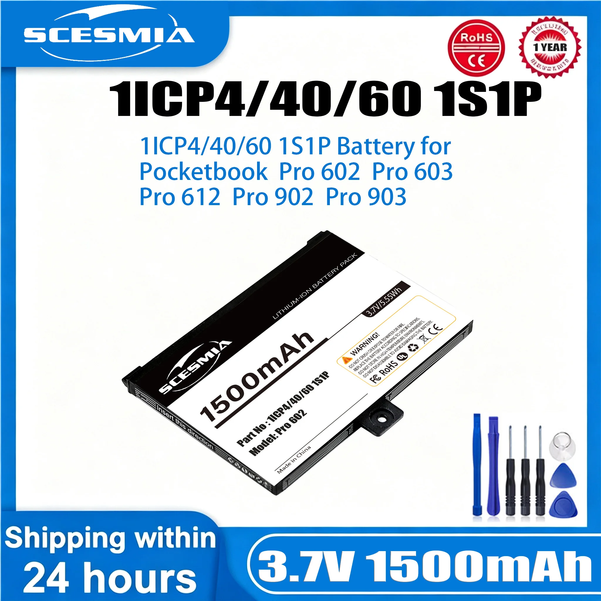1500mAh E-reader Battery for Pocketbook Pro 602, 603, 612, 902, 903, 912, 920, 920.W