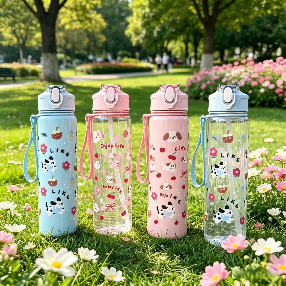 750ML Cute Full Print Puppy Pattern Water Bottle, Durable & Reusable, Trendy Lovely Design, Lightweight Running & Festival Gifts