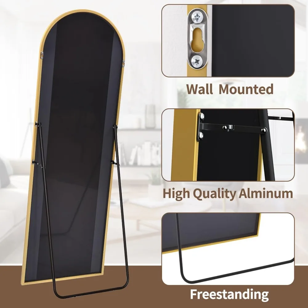 Miroir de sol avec cadre en alliage d'aluminium, suspension sur pied ou penchée sur le mur, miroir de corps pour sol et mur en B