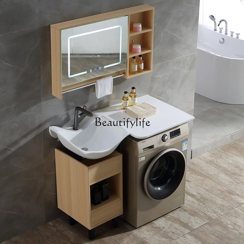 Washing Machine Cabinet Artificial Marble Laundry Washbasin Solid Wood Balcony Ark Partner Combination Bathroom Cabinet