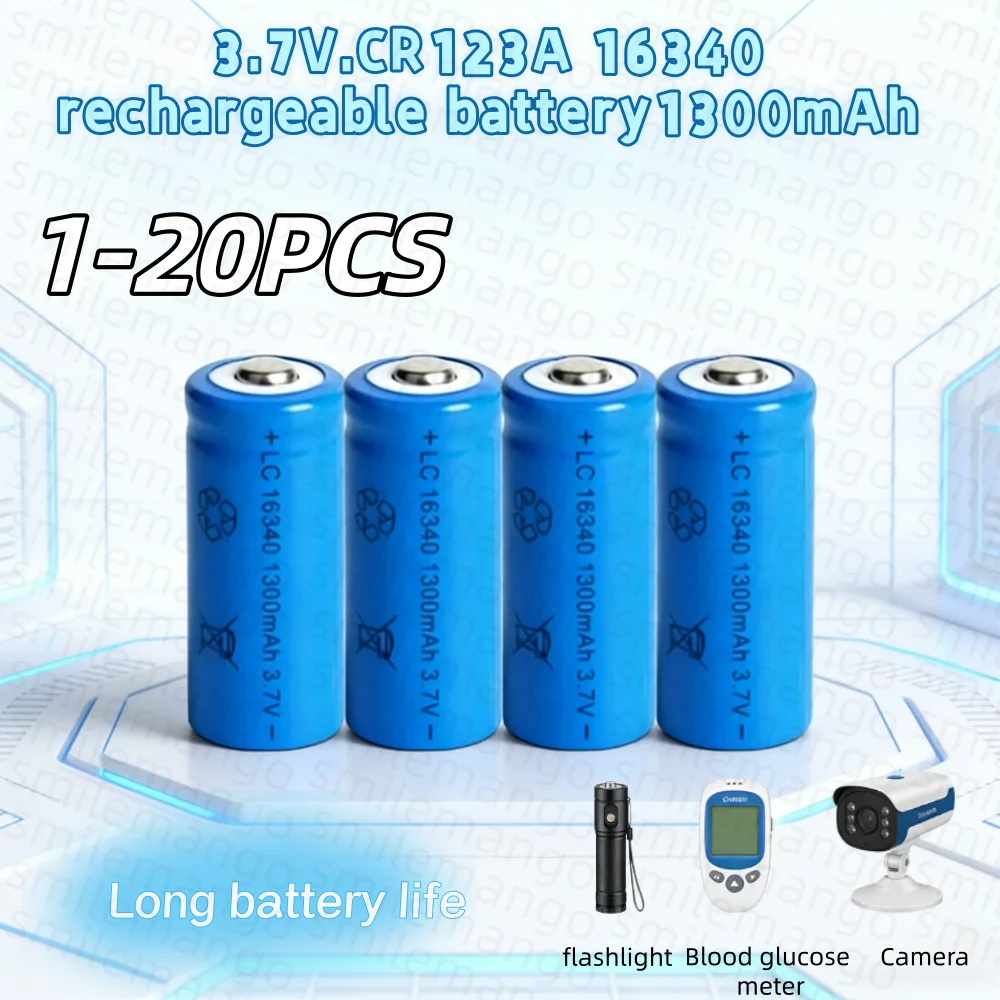 1-20PCS 3.7V 1300mAh 16340 CR123A Li-ion Rechargeable Batteries and For LED Flashlight Laser Pen For 16340 CR123A Battery