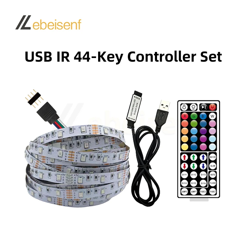 1 Kit 5V RGB LED Flexible Strip Light SMD2835 60 LEDs/m and IR or RF Wireless Remote or Bluetooth Dimmer PWM Controller USB Plug