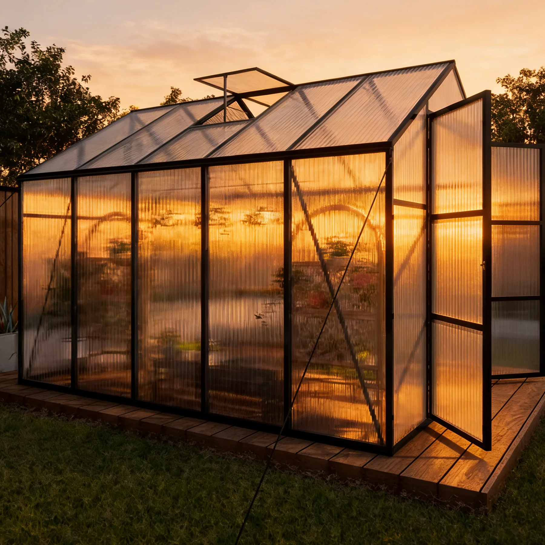 rt-8x10ft Walk Greenhouse Aluminum Frame Polycarbonate Double Door Large Garden Plant House DIY Easily Assembled Eco-Friendly！