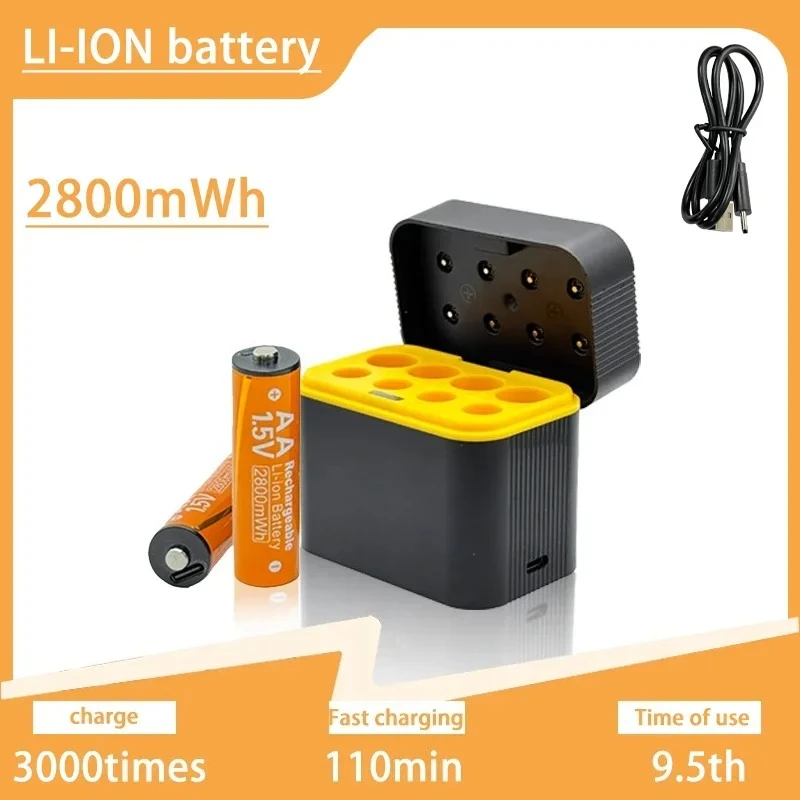 

1.5V AA/AAA Lithium Battery Charger 8 Slots Rechargeable Fast Charging Box for 1.5V Batteries with Fast Charging Cable