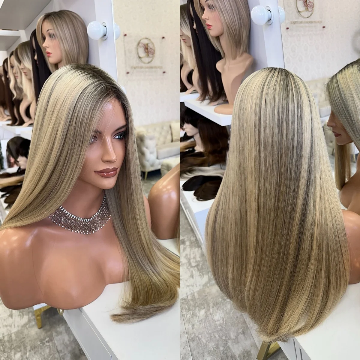 

Natural Straight Hair Long Length Front Lace Wigs Fashion 22 Inches Ombre Ash Blonde High Quality Glueless Wigs Synthetic Hair