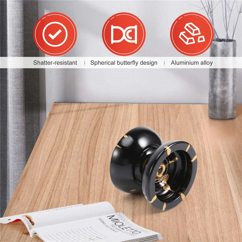 A32Z-Magicyoyo N11 Alloy Aluminum Professional Yoyo Unresponsive Yoyo Ball (Black Golden) Bag, Glove 5 Strings