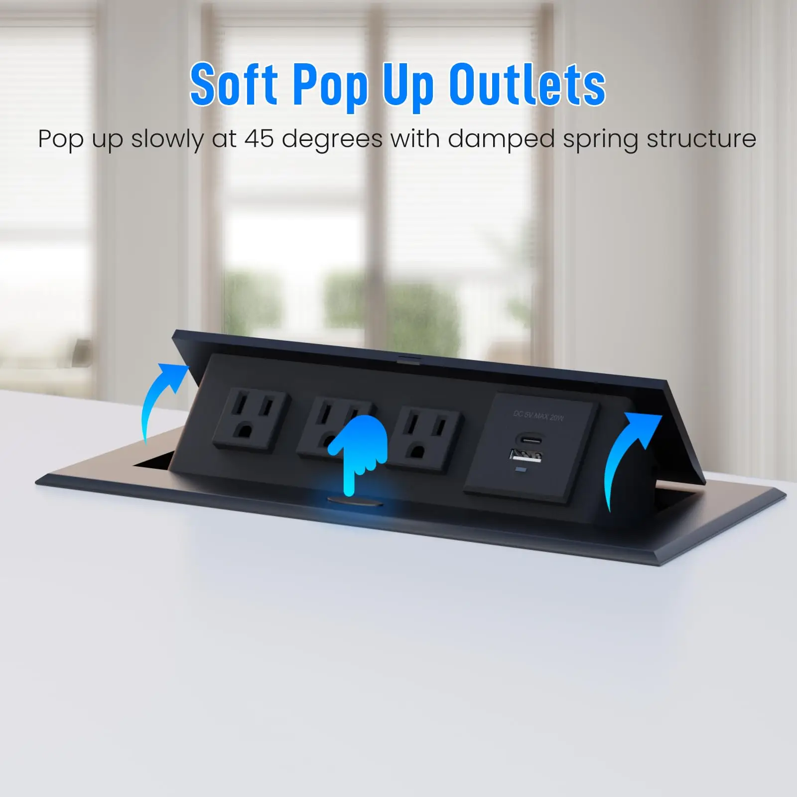 Conference Table Power Outlet PD20W Type-C Fast Charging Pop Up Table Hub Connection Box with 3AC Outlets and USB Port for Confe