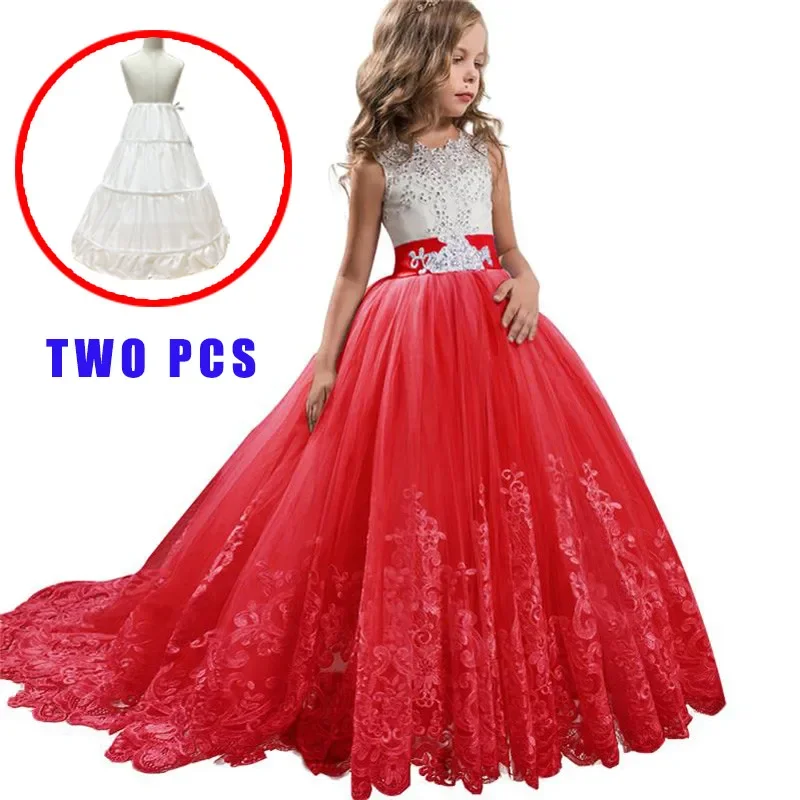 White Long Tulle Teenage Bridesmaid Dresses For Girls Kids Elegant Party Princess Wedding Dress Children Girl Evening Clothes