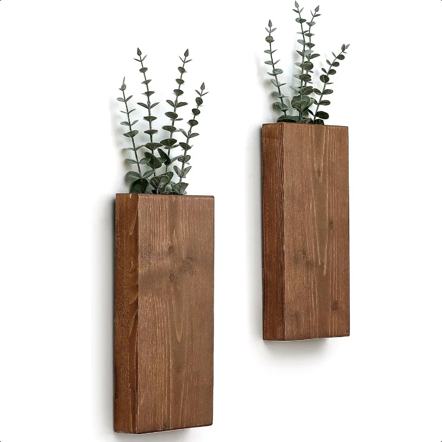 

Wood Wall Planter Set of 2 Wood Wall Pocket for Greenery and Dried Flowers Indoor Wood Hanging Vase Modern Farmhouse Wall Decor