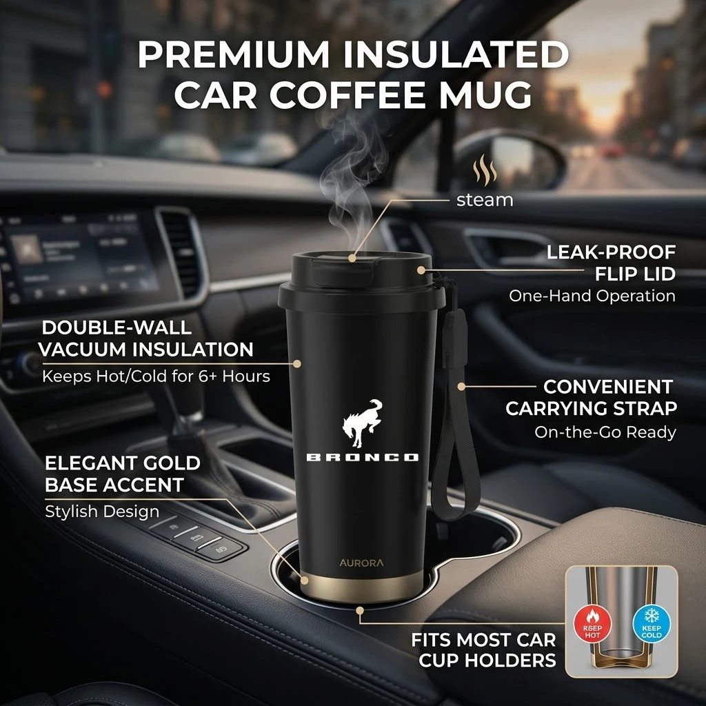 550ML Stainless Steel Coffee Cup Thermo Bottle Car Thermal Cup For Bronco Sport Emblem
