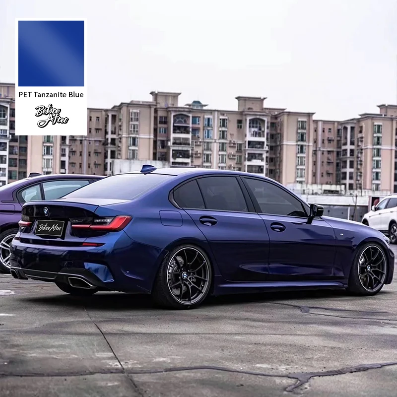 Vinil azul de alto brilho personalizável para carro com adesivo sem bolhas, filme de vinil azul tanzanita metálica brilhante de bronze