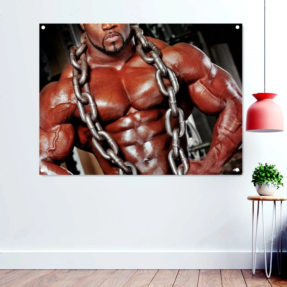 

Strong Muscular Macho with Big Iron Chain Wallpaper Banners Flags Hang Paintings Gym Decor Bodybuilding Workout Poster Tapestry