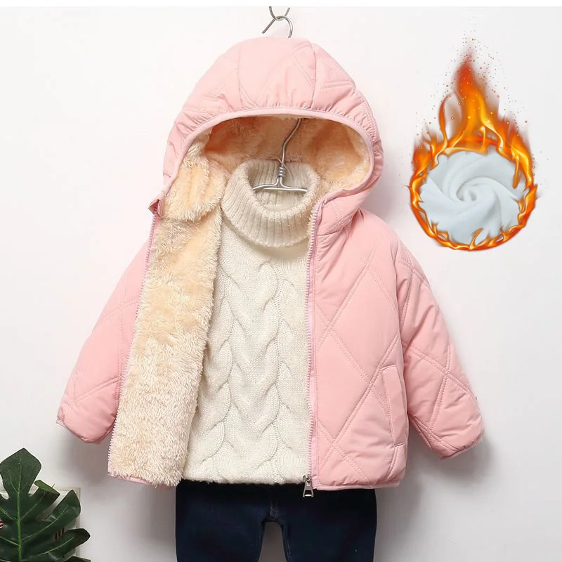 Kids Lambwool Outerwear Boys Girls Winter Thick Warm Down Coats Baby Fashion Casual Jackets Children Hooded Plus Velvet Clothing