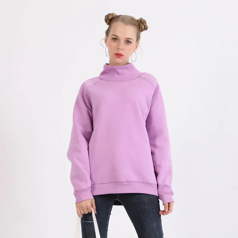 

A Women Fashion Modern Lady Loose Fleece Sweatshirts Female Half High Collar Hoodies Chic Pullovers Tops Yellow Kawaii Clothes