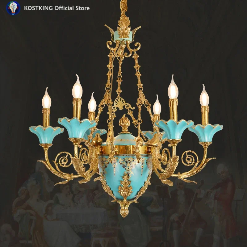 French Classical Ceramic Chandeliers, Exquisite Handmade Copper Candle Chandeliers, Luxury Copper Lamps In Hotel Bedrooms