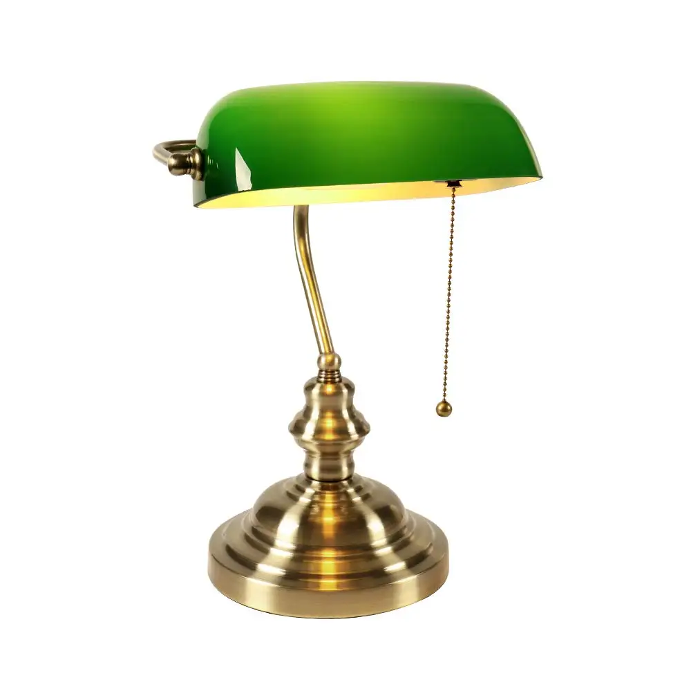 American retro office desk light with green lampshade for eye protection, reading light, bank metal desk light