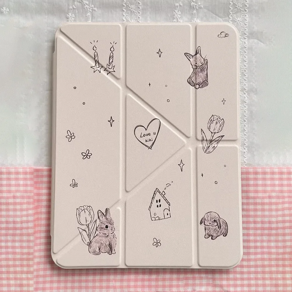 Rabbit Flower Loves New Tablet Case For iPad Pro 11 12.9in 13 M4 9.7 10.2 5/6th 7/8/9 10th 11th MINI Air 4 5 6 7  Trifold Case