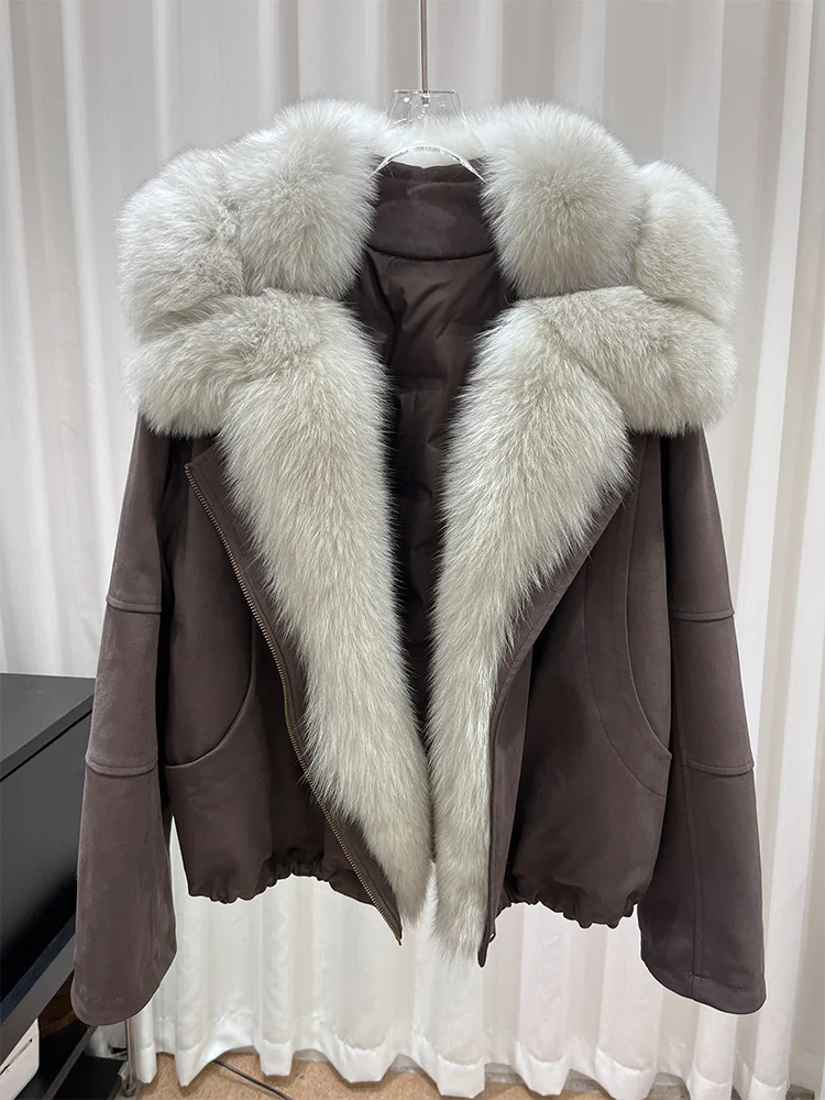 2025 Autumn Winter Goose Down Jacket Natrual Fox Fur Collar Thick Women's Warm Coat Luxury Outwear Female Coats Hot Sale
