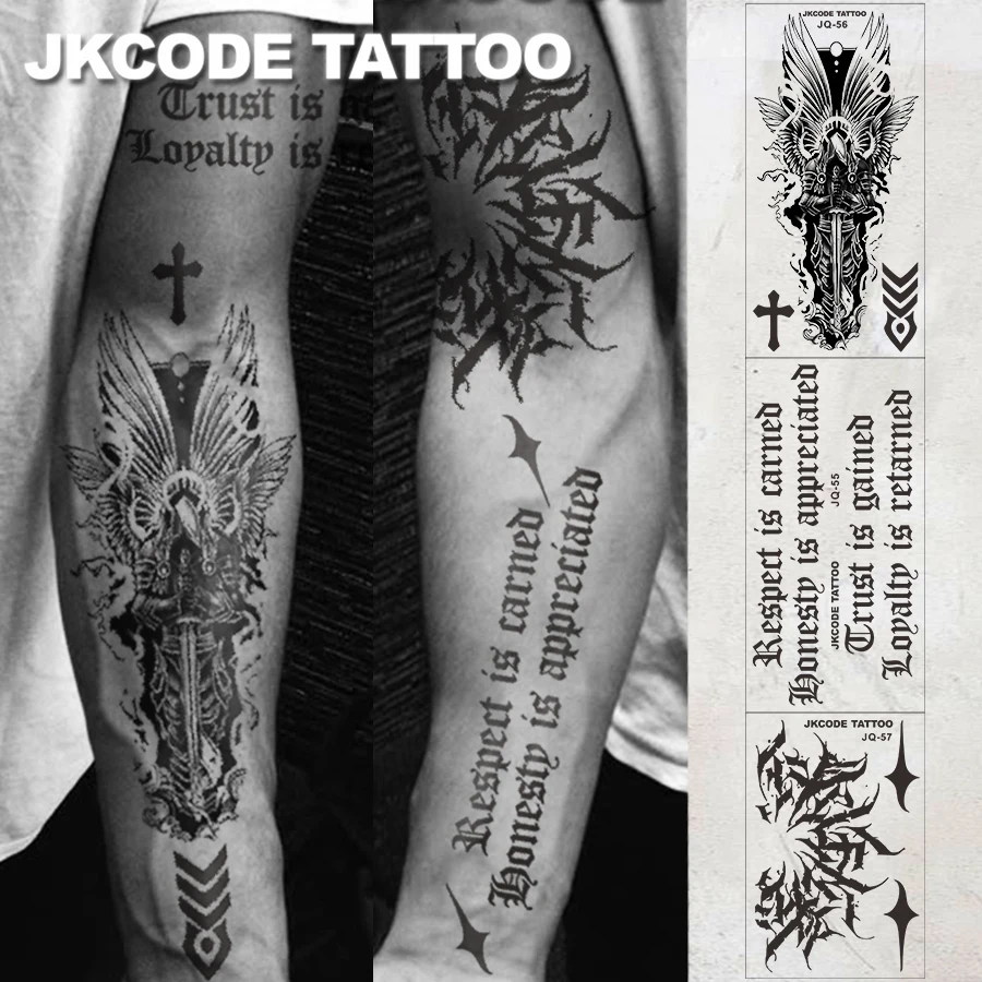 

Waterproof Arm Tattoo Man-Guardian Knight 3-Piece Street Graffiti Tattoo 3-Piece Set-Large Size Tattoo-Gothic Style Tattoo-Cold Style Tattoo Hand Finger Casual Cool Men's Hand Neck Head Tattoo Long-Lasting Waterproof 3-5 Days