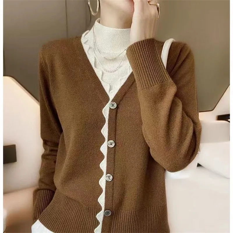 Spring and Autumn Vacation Two Piece Knitted Women Top Foreign Versatile Splice Sweater Female 2024 Sweater Women E2722