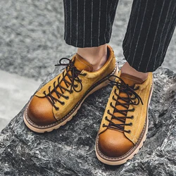 Men's Casual Shoes Cow Suede High Quality Leather Men Classic Retro Lace-up Thick Sole British Style Shoes Men‘s Outdoor Oxfords