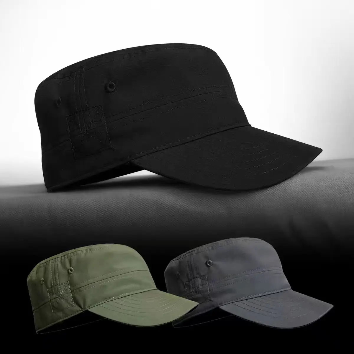 Cotton Solid Color Flat Top Cap for Men Women, One Size Fits Most Closed Peak Hat, Casual High Quality Unisex