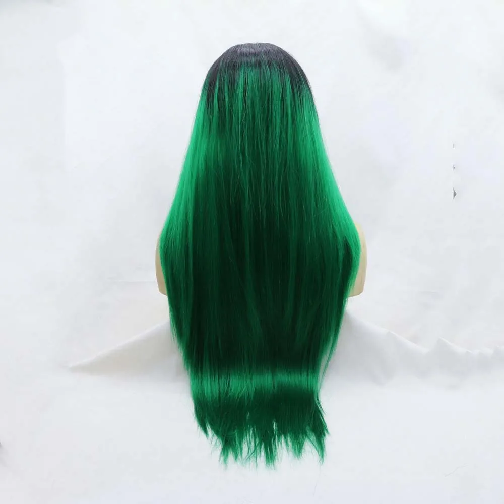 سيلفيا الباروكات الاصطناعية أسود/أخضر الدانتيل الجبهة الباروكات طويل حريري مستقيم الباروكات ألياف مقاومة للحرارة أومبير الدانتيل الباروكات