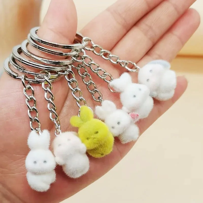 

1Pcs Cute Animal KeyRing Lovely Flocking Rabbit Puppy Keychain Keys Accessories DIY Pendant Easter Gift For Adults Kids Gift